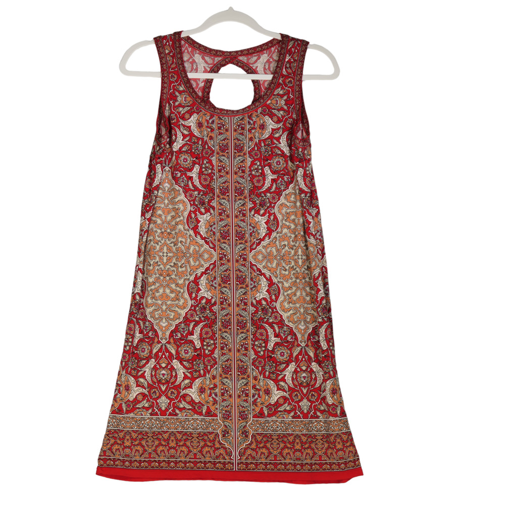 Max Studio Red Knit Dress Women Small Sleeveless Stretch Slinky Boho Cut Out